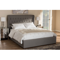 Baxton Studio CF8882-Light Grey-Queen Taylor Modern and Contemporary Light Grey Fabric Queen Size Gas-Lift Platform Bed
